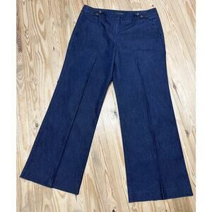 Larry Levine Chambray Dark Denim Jeans Trouser Pants Stretch Wide Leg Size 16
